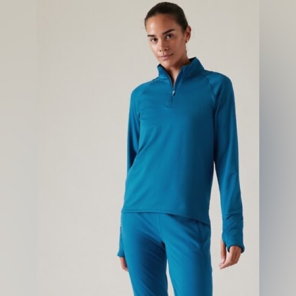 Athleta Whistler Half Zip Pullover Jacket Blue Yoga Running Performance Sweater - Picture 1 of 5
